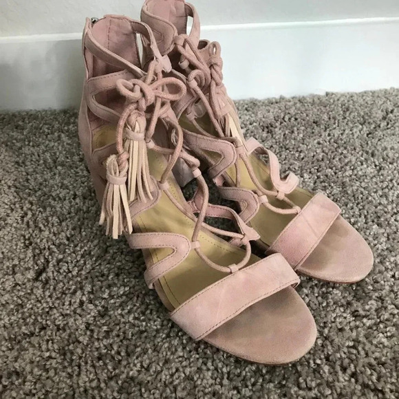 Marc Fisher Suede Pink Strappy Heels - Picture 2 of 5